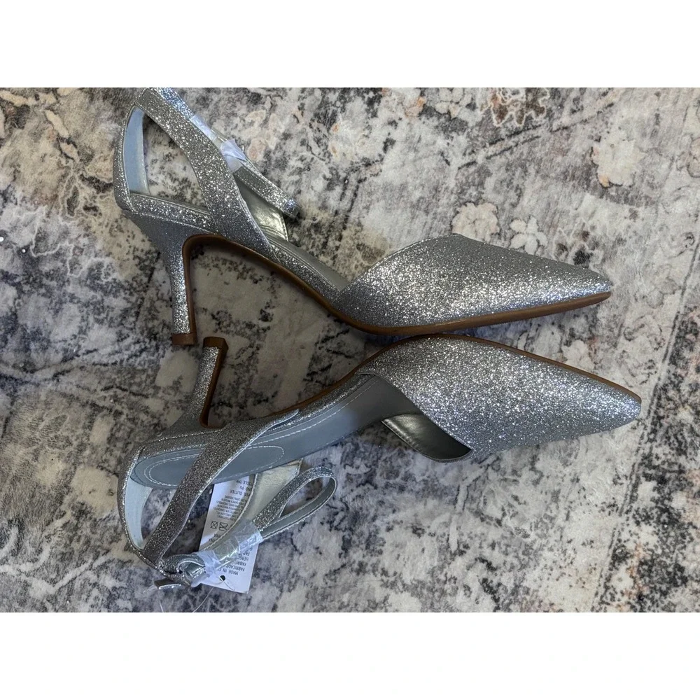 Womens‎ Silver Glitter DOrsay Ankle Strap Heels Shoes Size 9 new